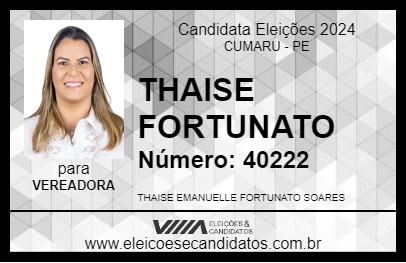 Candidato THAISE FORTUNATO 2024 - CUMARU - Eleições