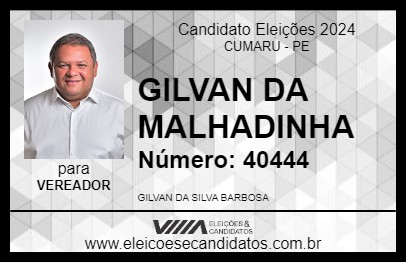 Candidato GILVAN DA MALHADINHA 2024 - CUMARU - Eleições