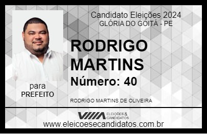 Candidato RODRIGO MARTINS 2024 - GLÓRIA DO GOITÁ - Eleições