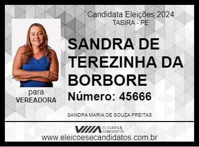 Candidato SANDRA DE TEREZINHA DA BORBORE 2024 - TABIRA - Eleições