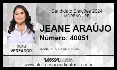 Candidato JEANE ARAÚJO 2024 - MORENO - Eleições