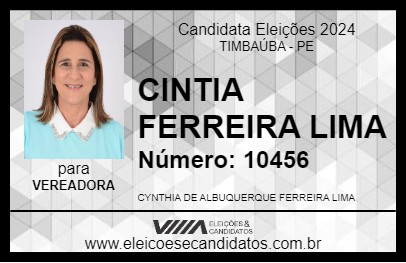 Candidato CINTIA DE MEMEU 2024 - TIMBAÚBA - Eleições