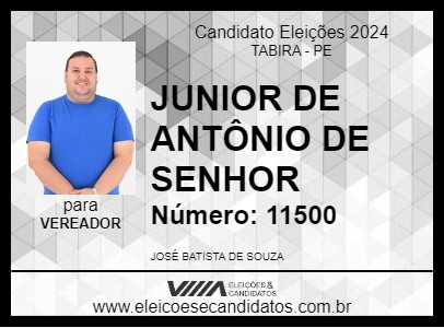 Candidato JUNIOR DE ANTÔNIO DE SENHOR 2024 - TABIRA - Eleições