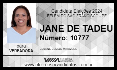 Candidato JANE DE TADEU 2024 - BELÉM DO SÃO FRANCISCO - Eleições