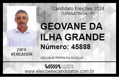 Candidato GEOVANE DA ILHA GRANDE 2024 - TUPANATINGA - Eleições