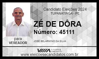 Candidato ZÉ DE DÔRA 2024 - TUPANATINGA - Eleições