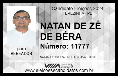 Candidato NATAN DE ZÉ DE BÉRA 2024 - TEREZINHA - Eleições