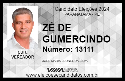 Candidato ZÉ DE GUMERCINDO 2024 - PARANATAMA - Eleições