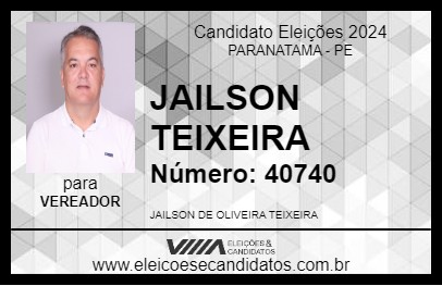 Candidato JAILSON TEIXEIRA 2024 - PARANATAMA - Eleições