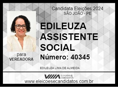 Candidato EDILEUZA ASSISTENTE SOCIAL 2024 - SÃO JOÃO - Eleições