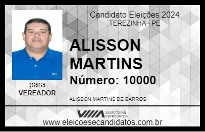 Candidato ALISSON MARTINS 2024 - TEREZINHA - Eleições