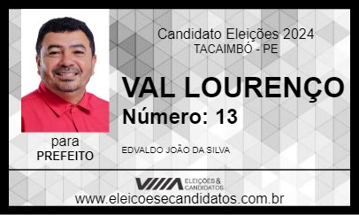 Candidato VAL LOURENÇO 2024 - TACAIMBÓ - Eleições