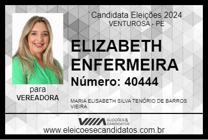 Candidato ELIZABETH ENFERMEIRA 2024 - VENTUROSA - Eleições