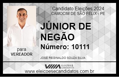 Candidato JÚNIOR DE NEGÃO 2024 - CAMOCIM DE SÃO FÉLIX - Eleições