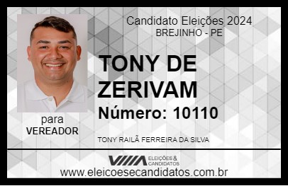 Candidato TONY DE ZERIVAM 2024 - BREJINHO - Eleições