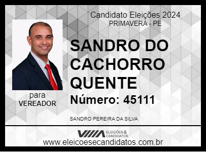 Candidato SANDRO DO CACHORRO QUENTE 2024 - PRIMAVERA - Eleições