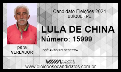 Candidato LULA DE CHINA 2024 - BUÍQUE - Eleições