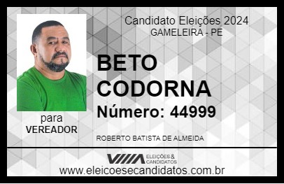 Candidato BETO CODORNA 2024 - GAMELEIRA - Eleições