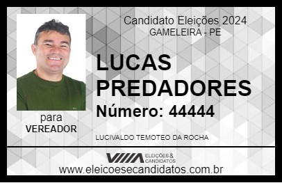 Candidato LUCAS PREDADORES 2024 - GAMELEIRA - Eleições