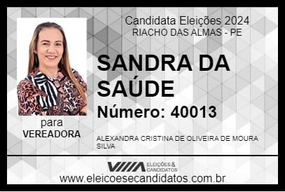 Candidato SANDRA DA SAÚDE 2024 - RIACHO DAS ALMAS - Eleições