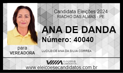 Candidato ANA DE DANDA 2024 - RIACHO DAS ALMAS - Eleições