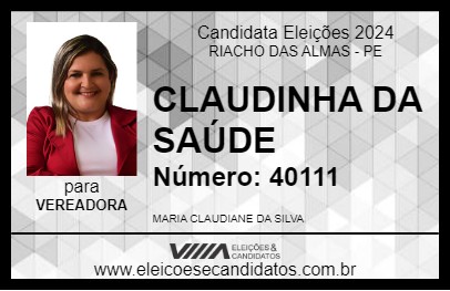 Candidato CLAUDINHA DA SAÚDE 2024 - RIACHO DAS ALMAS - Eleições