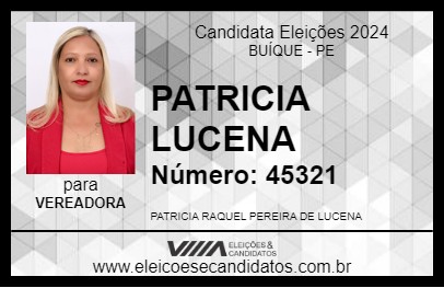 Candidato PATRICIA LUCENA 2024 - BUÍQUE - Eleições