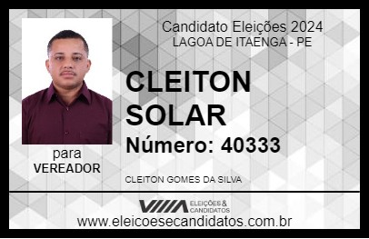 Candidato CLEITON SOLAR 2024 - LAGOA DE ITAENGA - Eleições