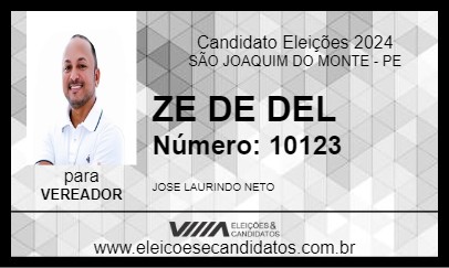 Candidato ZE DE DEL 2024 - SÃO JOAQUIM DO MONTE - Eleições