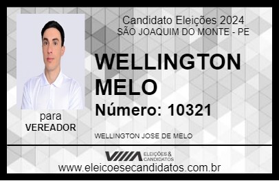 Candidato WELLINGTON MELO 2024 - SÃO JOAQUIM DO MONTE - Eleições