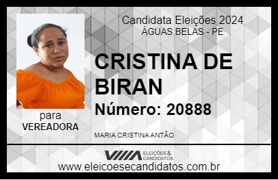 Candidato CRISTINA DE BIRAN 2024 - ÁGUAS BELAS - Eleições