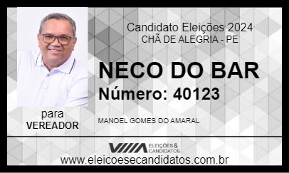 Candidato NECO DO BAR 2024 - CHÃ DE ALEGRIA - Eleições