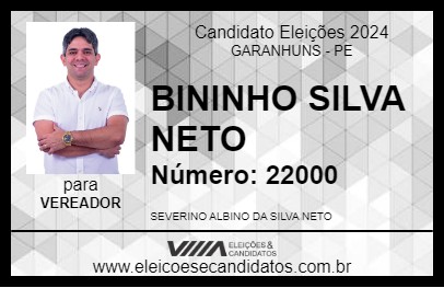 Candidato BININHO SILVA NETO 2024 - GARANHUNS - Eleições