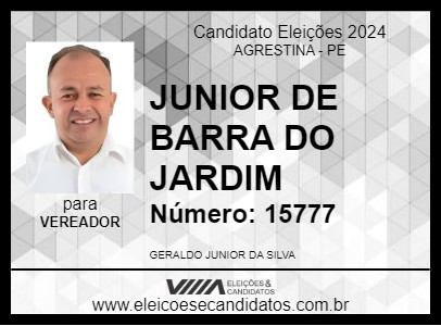 Candidato JUNIOR DE BARRA DO JARDIM 2024 - AGRESTINA - Eleições