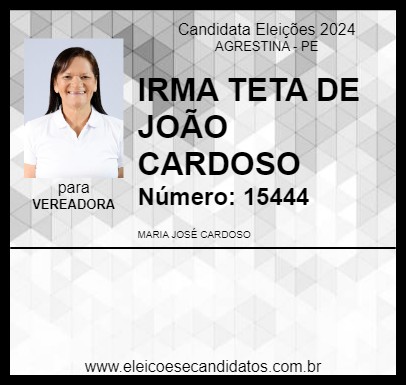 Candidato IRMA TETA DE JOÃO CARDOSO 2024 - AGRESTINA - Eleições