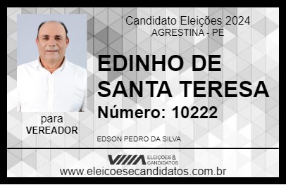 Candidato EDINHO DE SANTA TERESA 2024 - AGRESTINA - Eleições