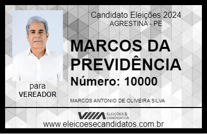 Candidato MARCOS DA PREVIDÊNCIA 2024 - AGRESTINA - Eleições