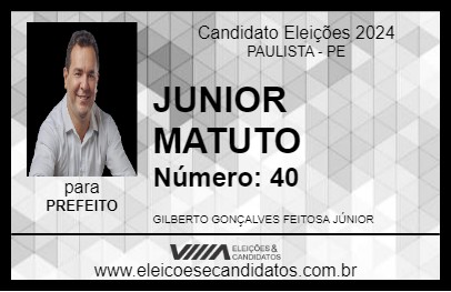 Candidato JUNIOR MATUTO 2024 - PAULISTA - Eleições