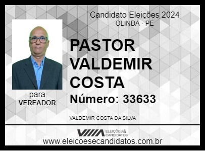 Candidato PASTOR VALDEMIR COSTA 2024 - OLINDA - Eleições