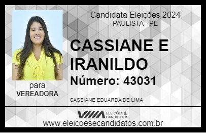 Candidato CASSIANE DE IRANILDO 2024 - PAULISTA - Eleições