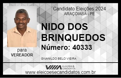 Candidato NIDO DOS BRINQUEDOS 2024 - ARAÇOIABA - Eleições