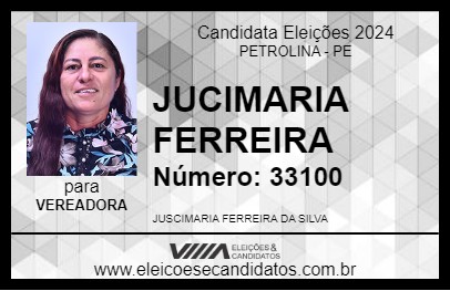 Candidato JUCIMARIA FERREIRA 2024 - PETROLINA - Eleições