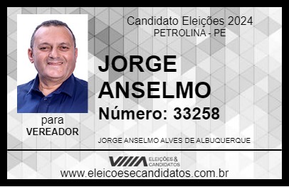 Candidato JORGE ANSELMO 2024 - PETROLINA - Eleições