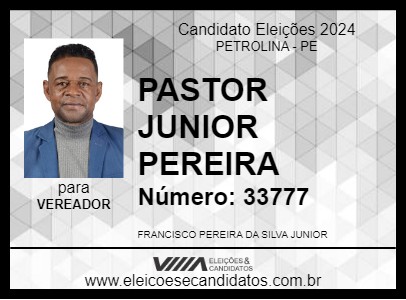 Candidato PASTOR JUNIOR PEREIRA 2024 - PETROLINA - Eleições