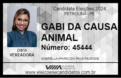 Candidato GABI DA CAUSA ANIMAL 2024 - PETROLINA - Eleições