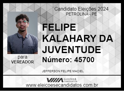 Candidato FELIPE KALAHARY DA JUVENTUDE  2024 - PETROLINA - Eleições