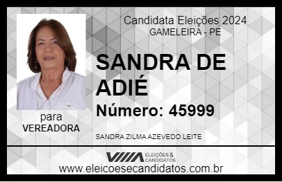 Candidato SANDRA DE ADIÉ 2024 - GAMELEIRA - Eleições