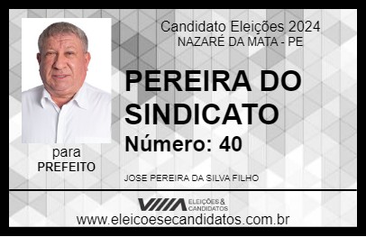 Candidato PEREIRA DO SINDICATO 2024 - NAZARÉ DA MATA - Eleições