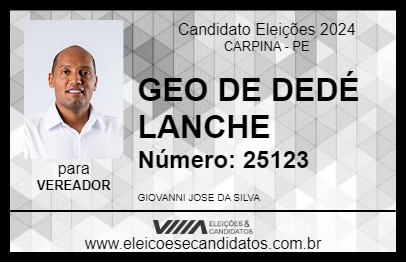 Candidato GEO DE DEDÉ LANCHE 2024 - CARPINA - Eleições