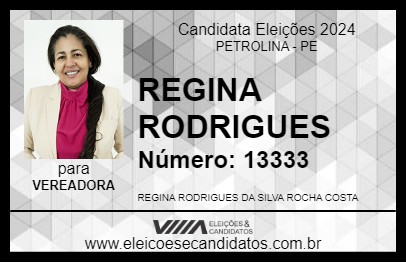 Candidato REGINA RODRIGUES 2024 - PETROLINA - Eleições